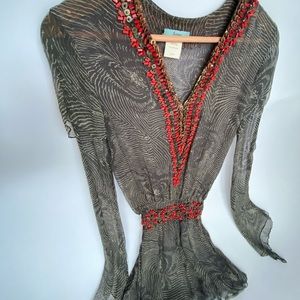 Guess Marciano beaded smocked tunic top XS